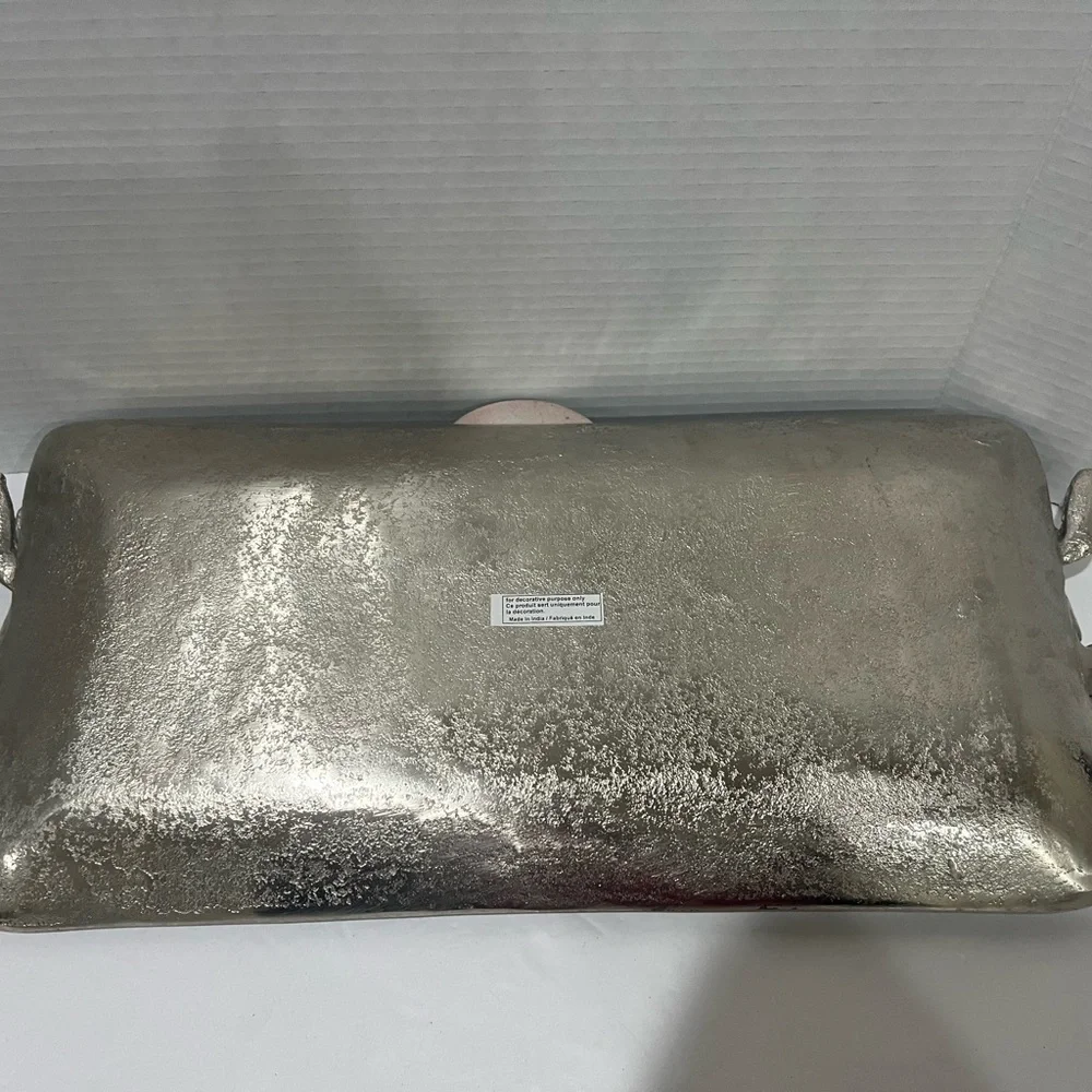 Z GALLERIE Silver Metal Decorative Tray with Embossed Turtle Figurines -RARE
